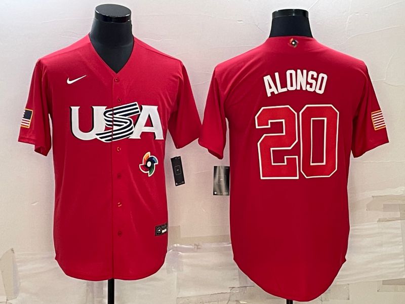 Men 2023 World Cub USA 20 Alonso Red Nike MLB Jersey9